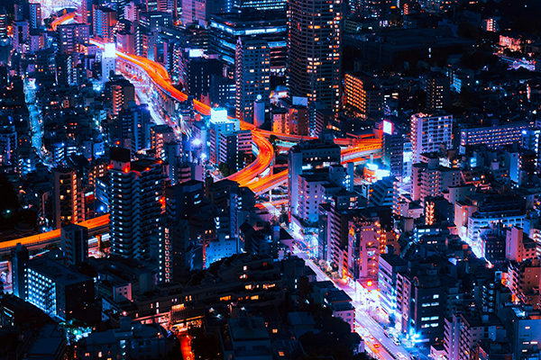 Japan Overhead Skyline at Night